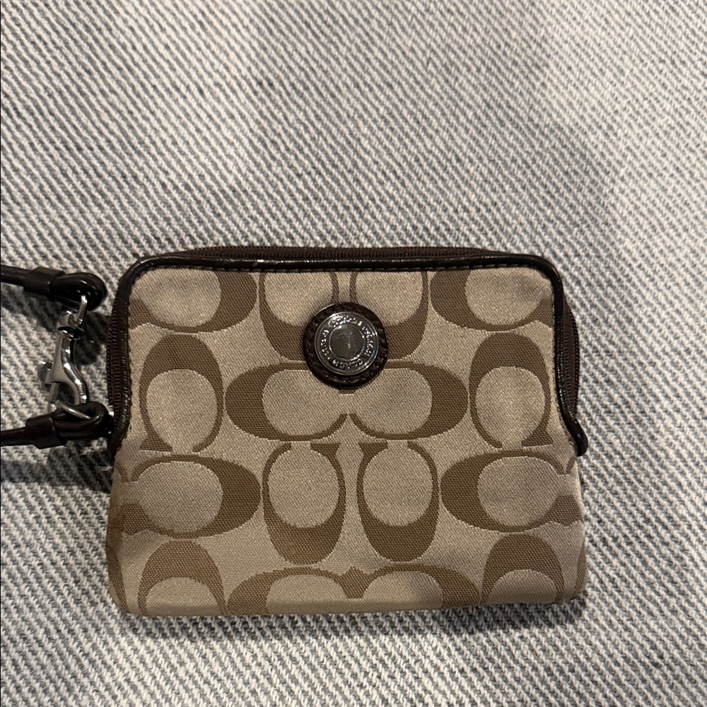 Coach Tan and Brown Signature Wristlet